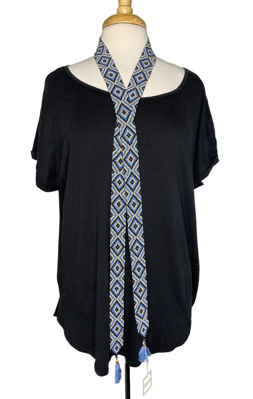 SHIRALEAH New Multicolor Beaded Pia Necktie Necklace Native Southwest Black Blue